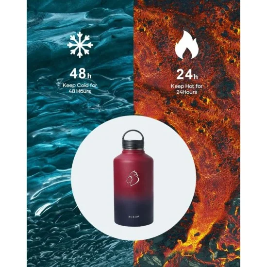 Buzio Trio Series Water Bottle with 3 Lids and Sleev 1.9L - Ruby Red Navy